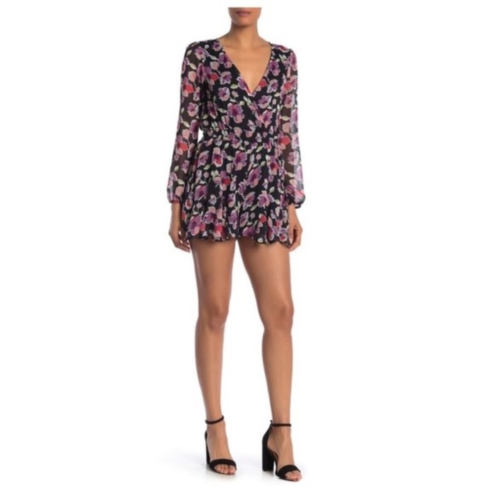 ROW A Long Sleeve Floral Print Godet Romper